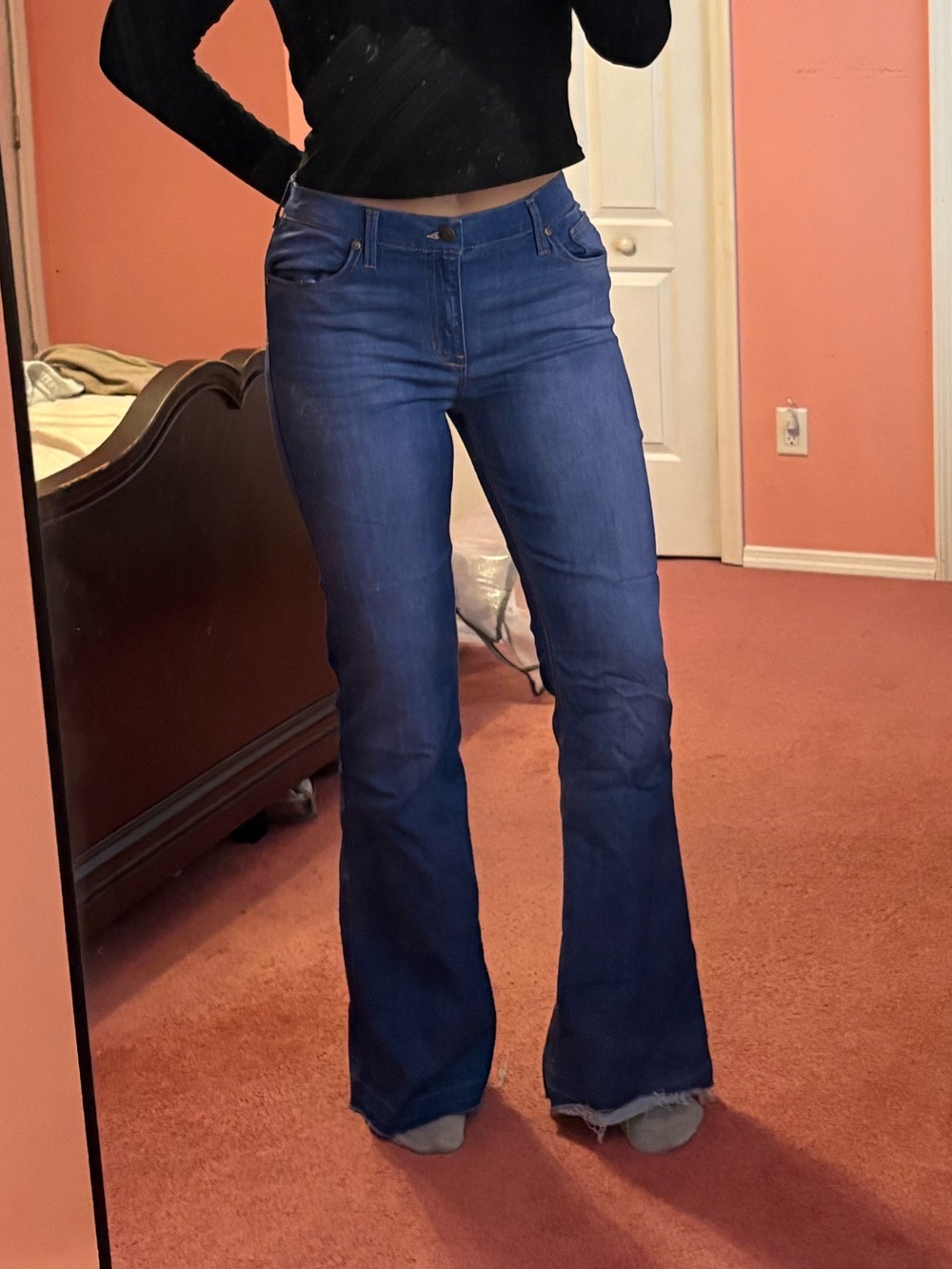Fashion Nova Dark Blue High-Rise Flare Jeans- TALL